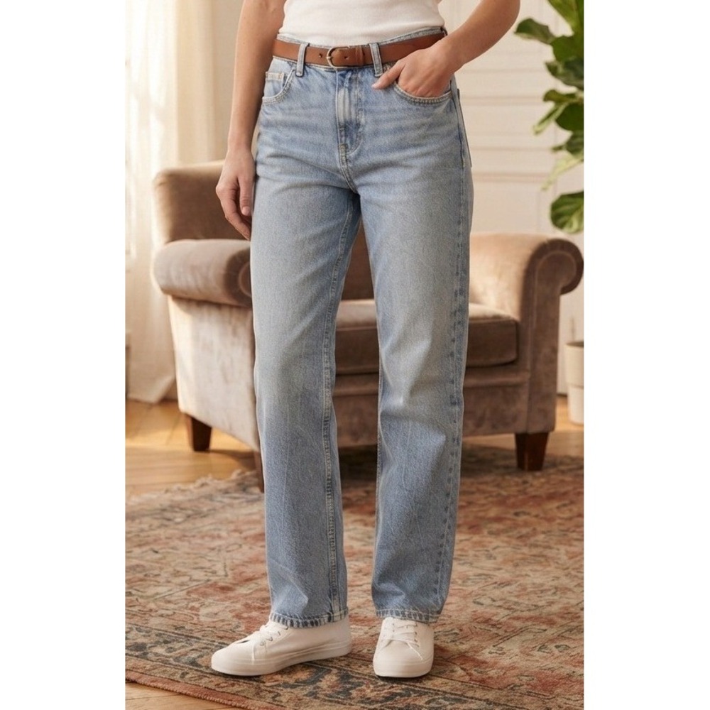 ZARA Straight Leg High Rise Denim Wide Leg Jeans Women 24 Blue Cotton Light Wash